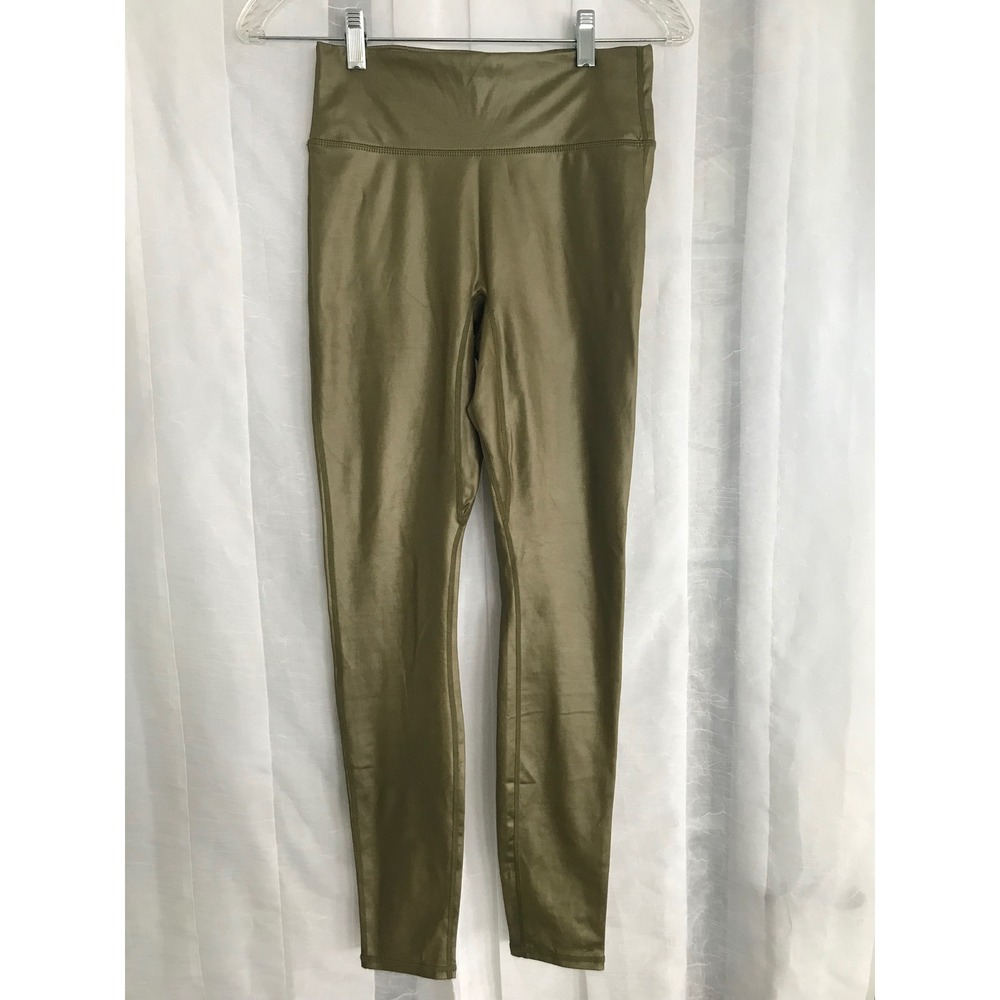 Fabletics Motion365+ High Rise Metallic Olive Green Leggings Womens Compression